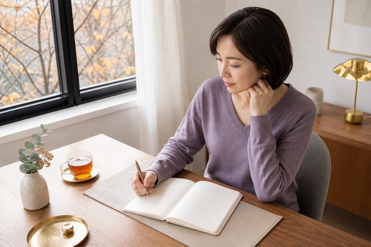 比較する気持ちをノートで整理する女性