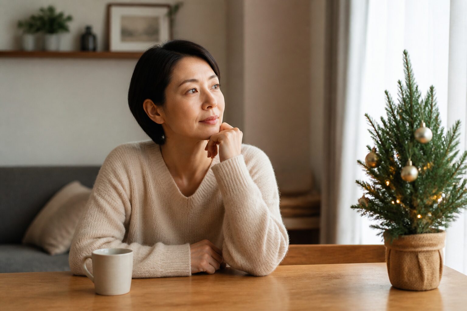 クリスマス前に彼氏との将来を静かに考える女性