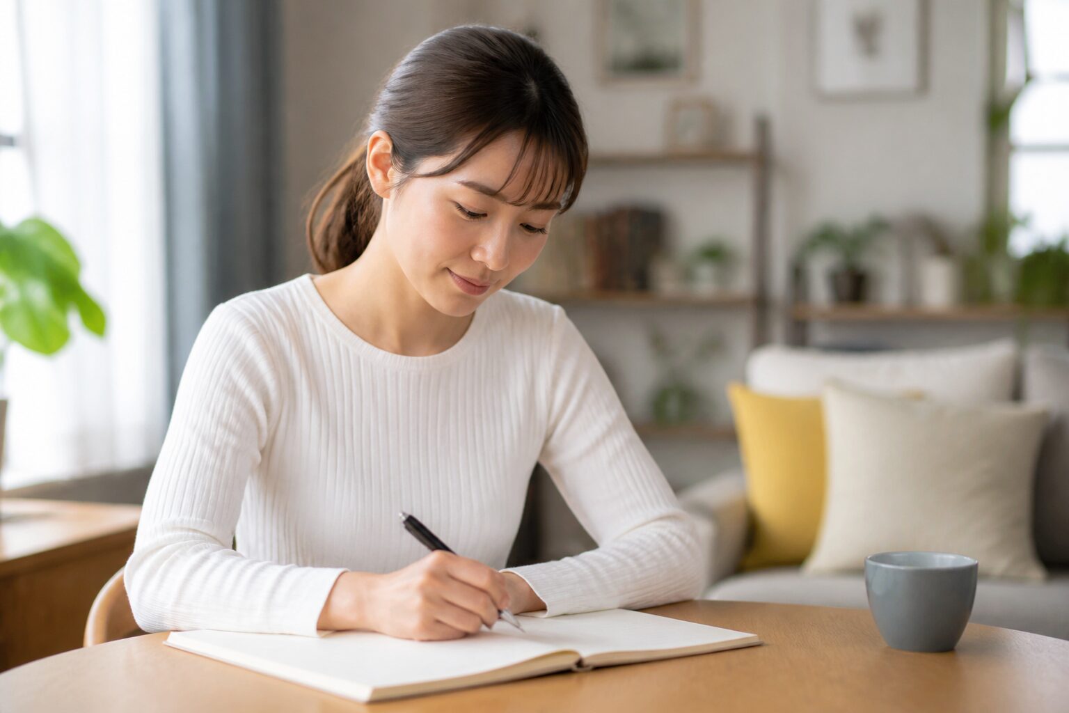 結婚について自分の希望と期限をノートに書く女性
