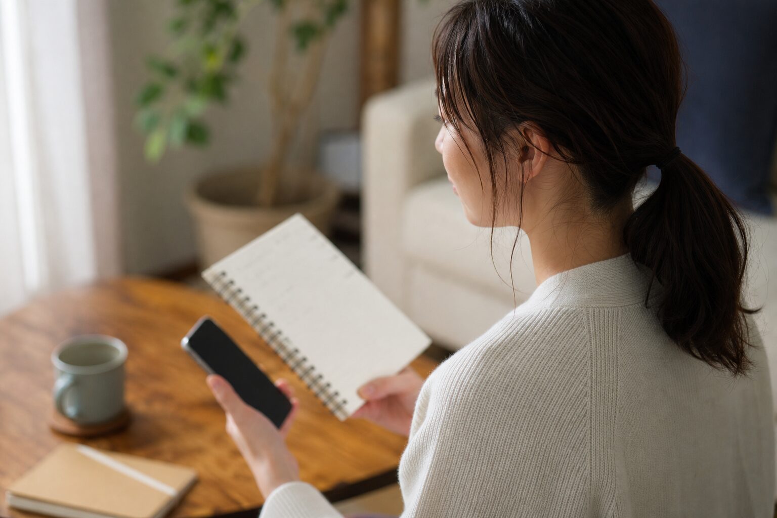 婚活相手の連絡と行動を落ち着いて整理する女性
