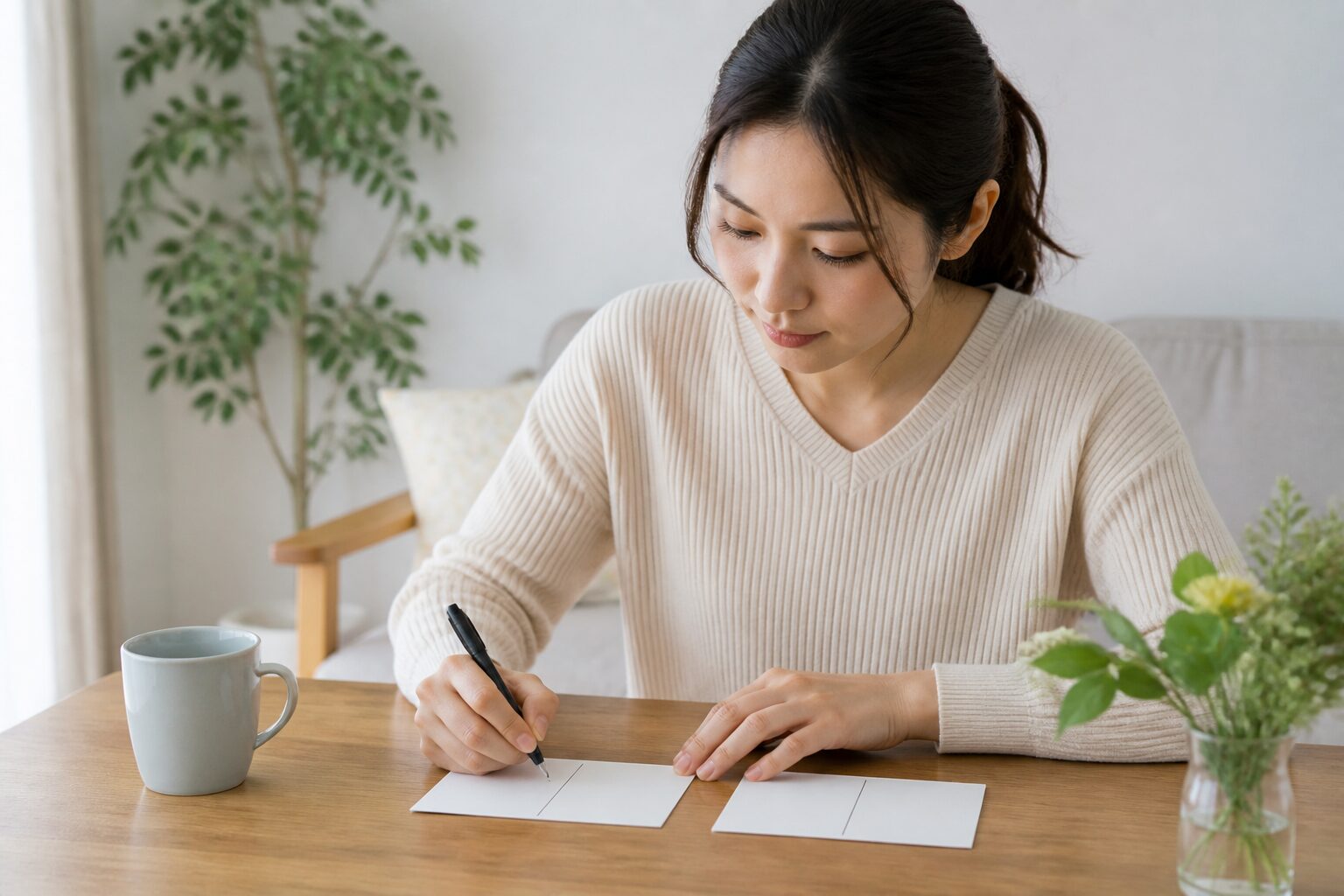 紙に譲れない価値観と希望条件を書き分ける女性