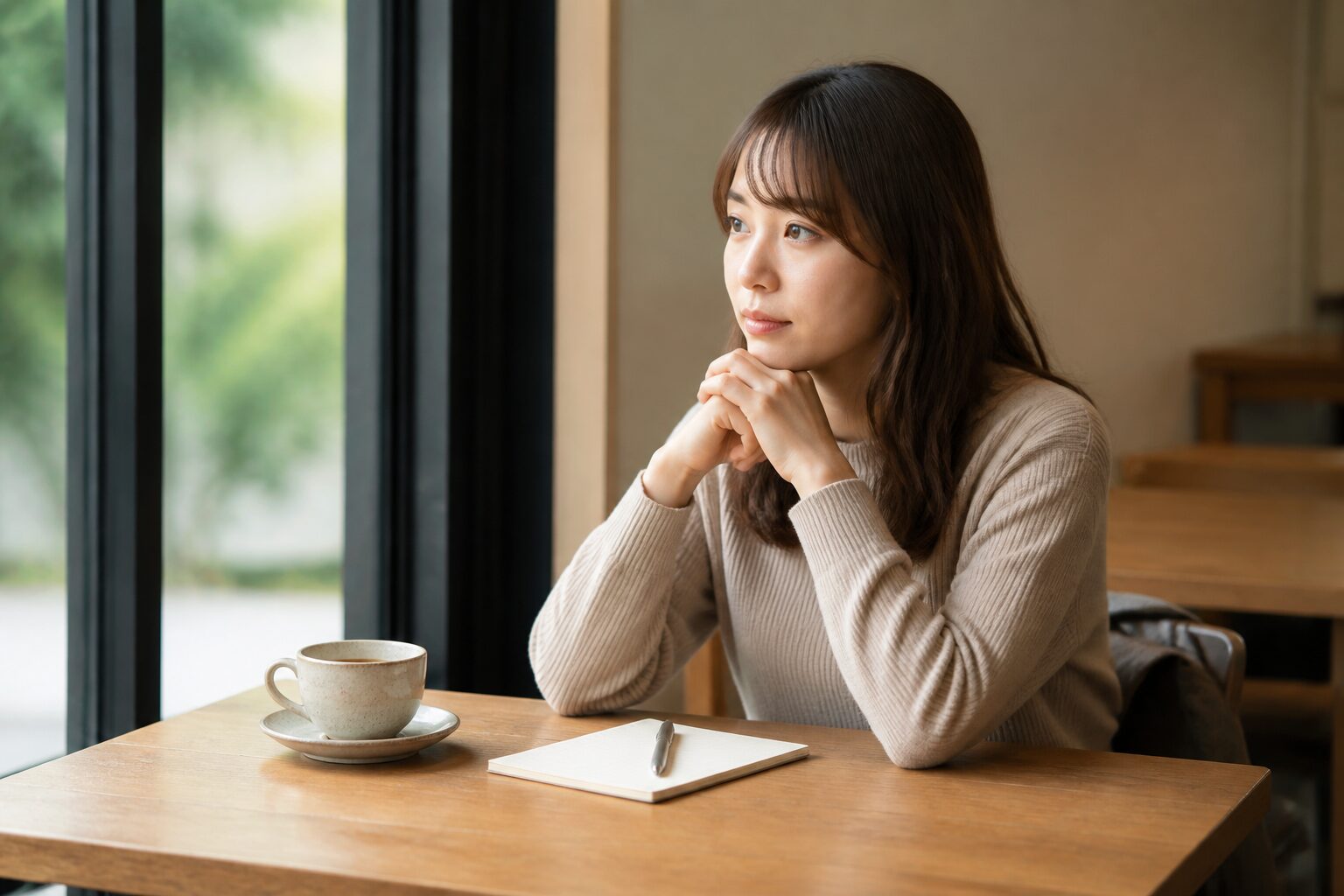 彼氏との会話後に待つか別れるかを整理する女性