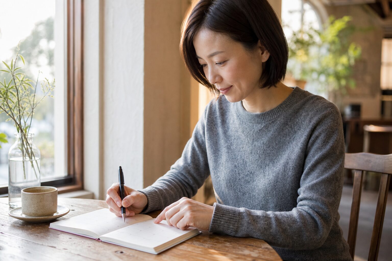 祝日後の小さな行動をカレンダーに書く30代女性