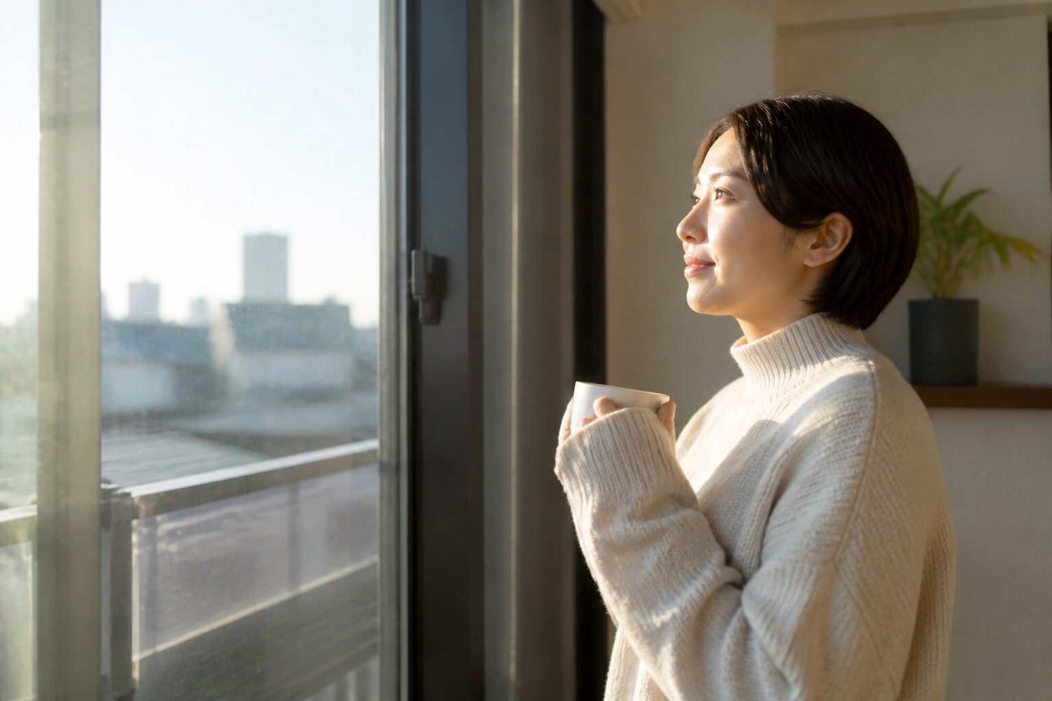 冬至の朝に恋愛の願いを整える女性