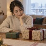 プレゼントを前に予算を考える女性