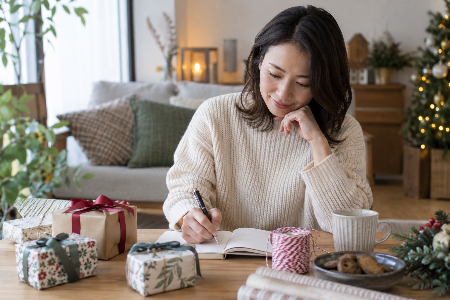 贈り物の予算をノートに整理する女性