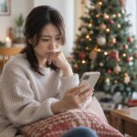 予定の連絡をスマートフォンで確認する女性