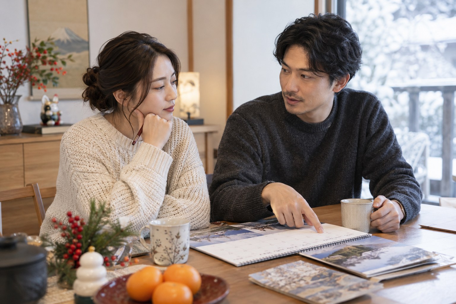 年末年始の予定を相談する男女