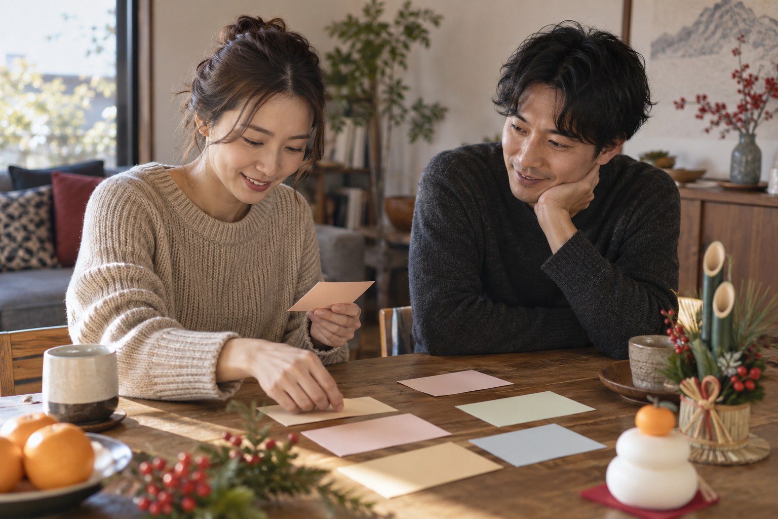 予定をカードに整理する男女