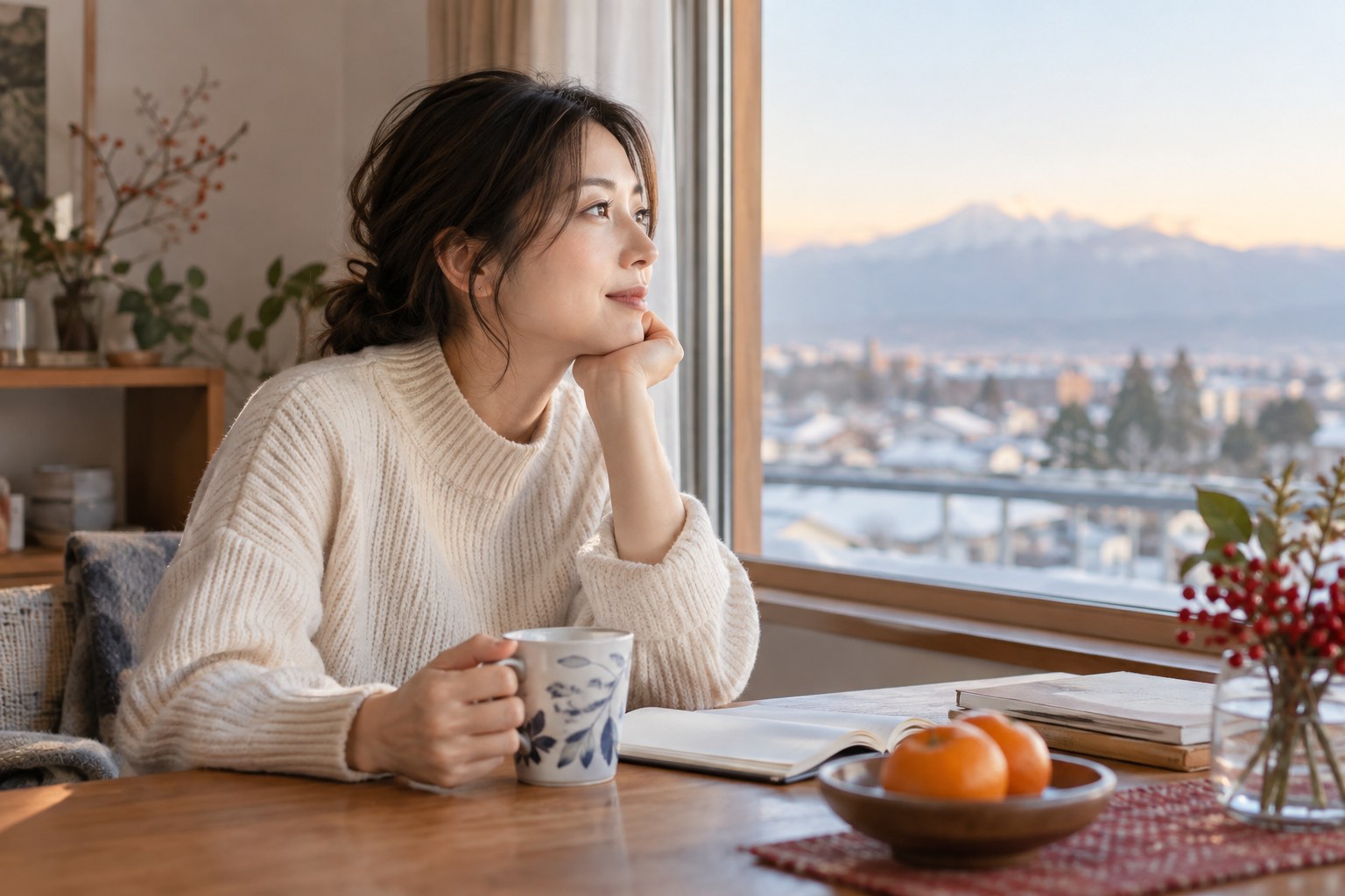 窓辺でこれからの暮らしを考える女性