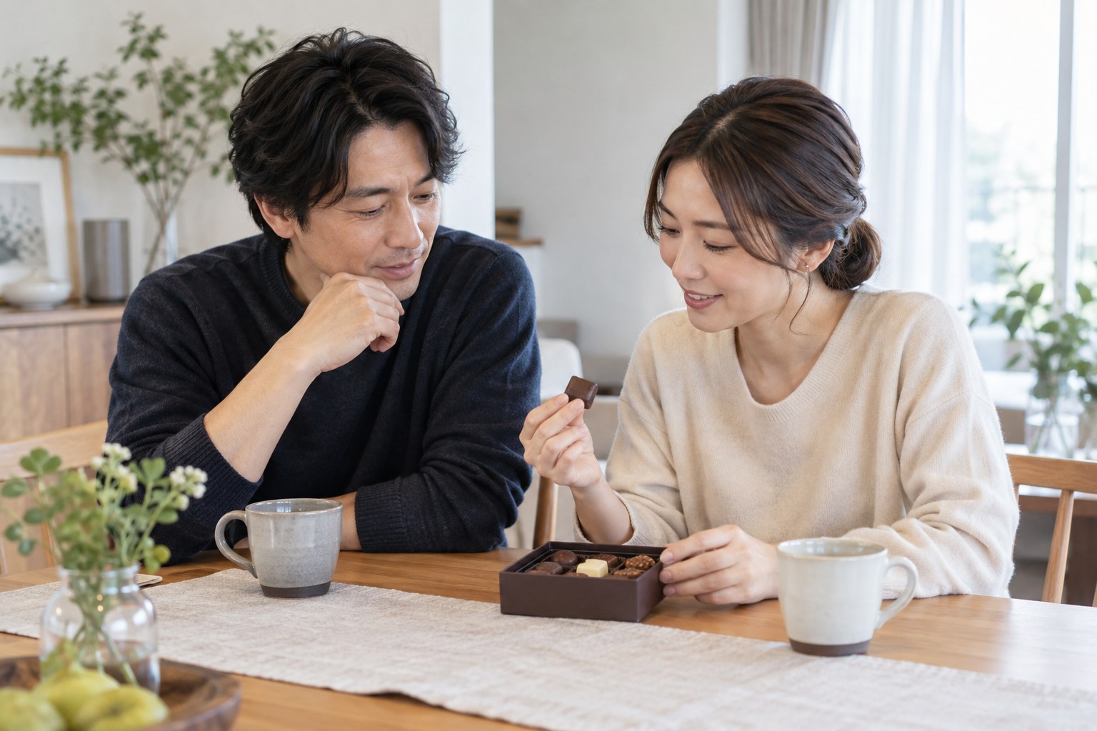 チョコの好みを穏やかに話し合う二人