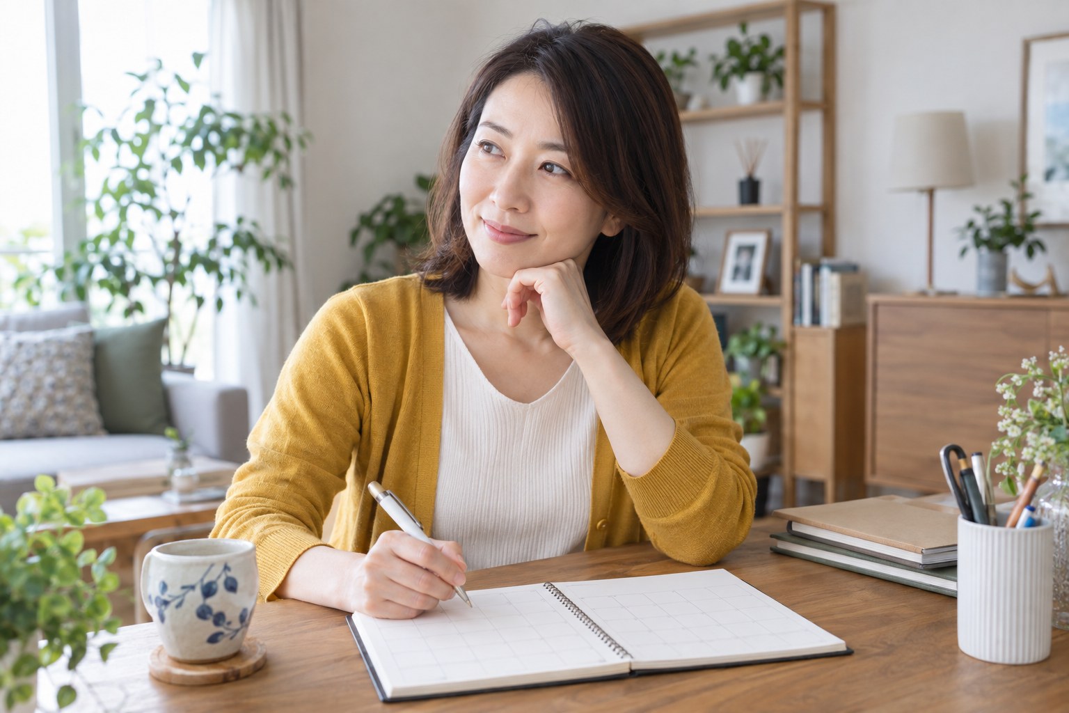 ノートに婚活の予定を整理する女性