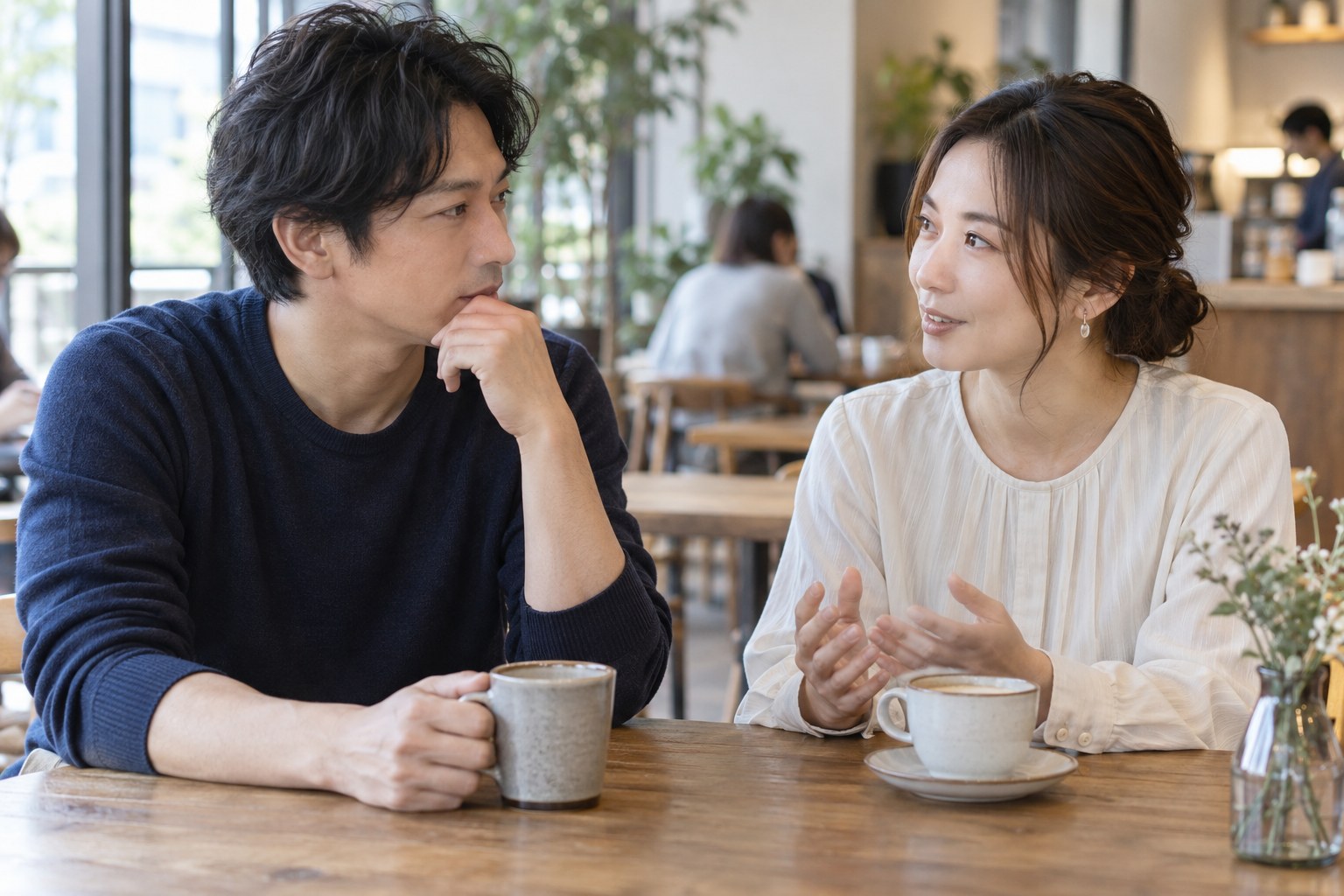将来について落ち着いて話す二人