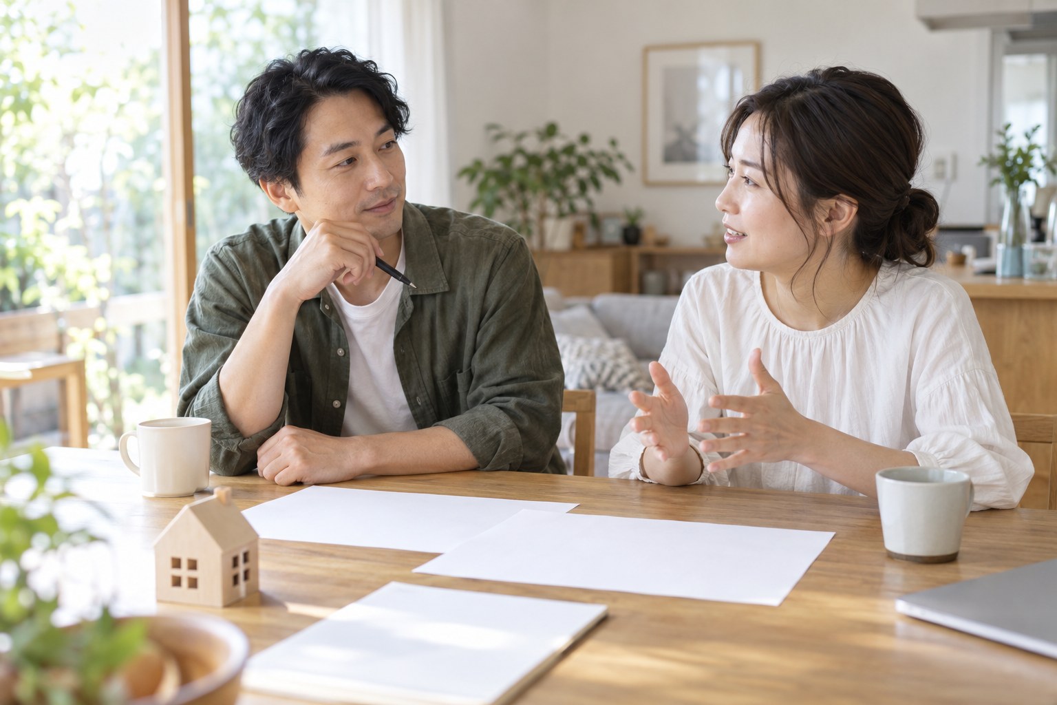 生活の希望を食卓で話し合う二人