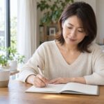 ノートに希望する暮らしを書く女性