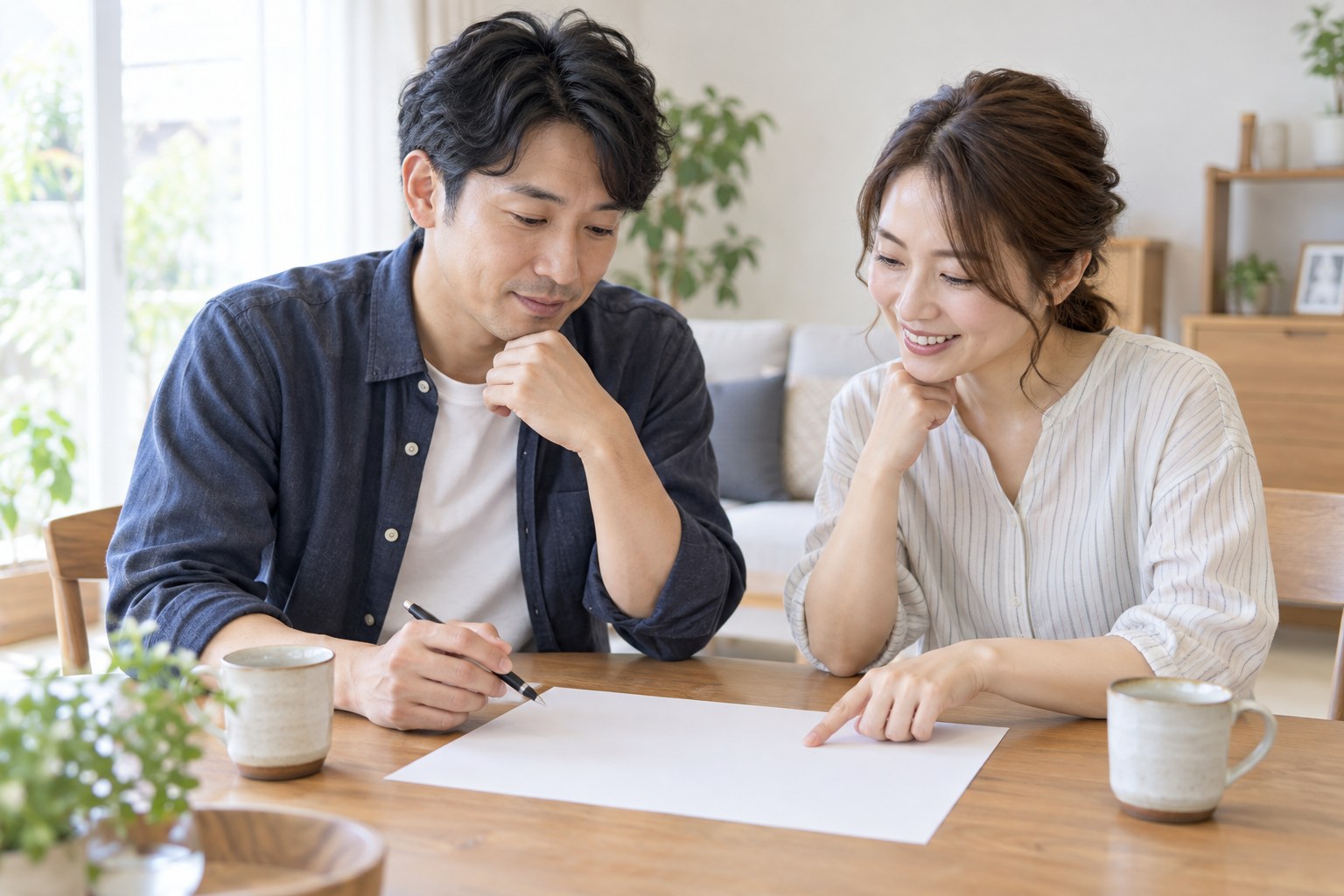 食卓で二人のルールを確認する様子