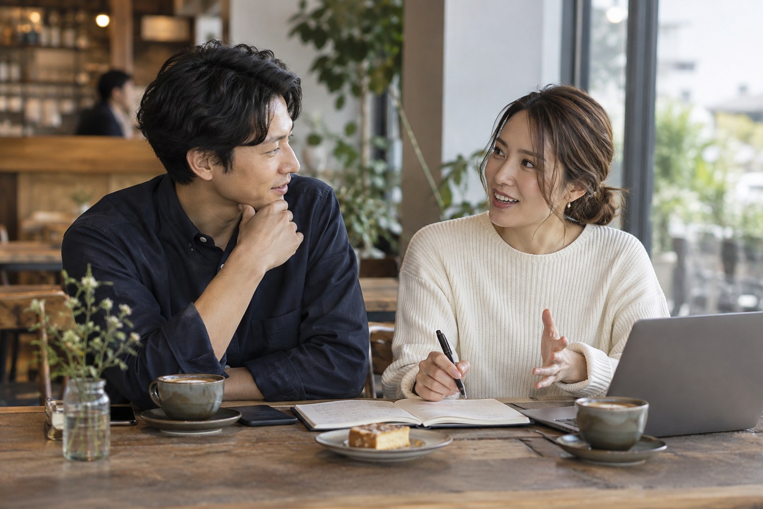 予定について落ち着いて話す男女
