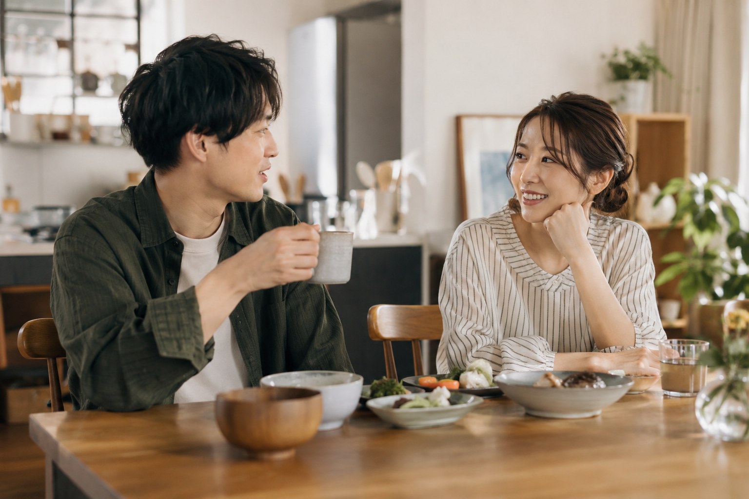 食卓で気持ちを話す男女