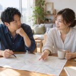 住まいの条件を紙で相談する男女