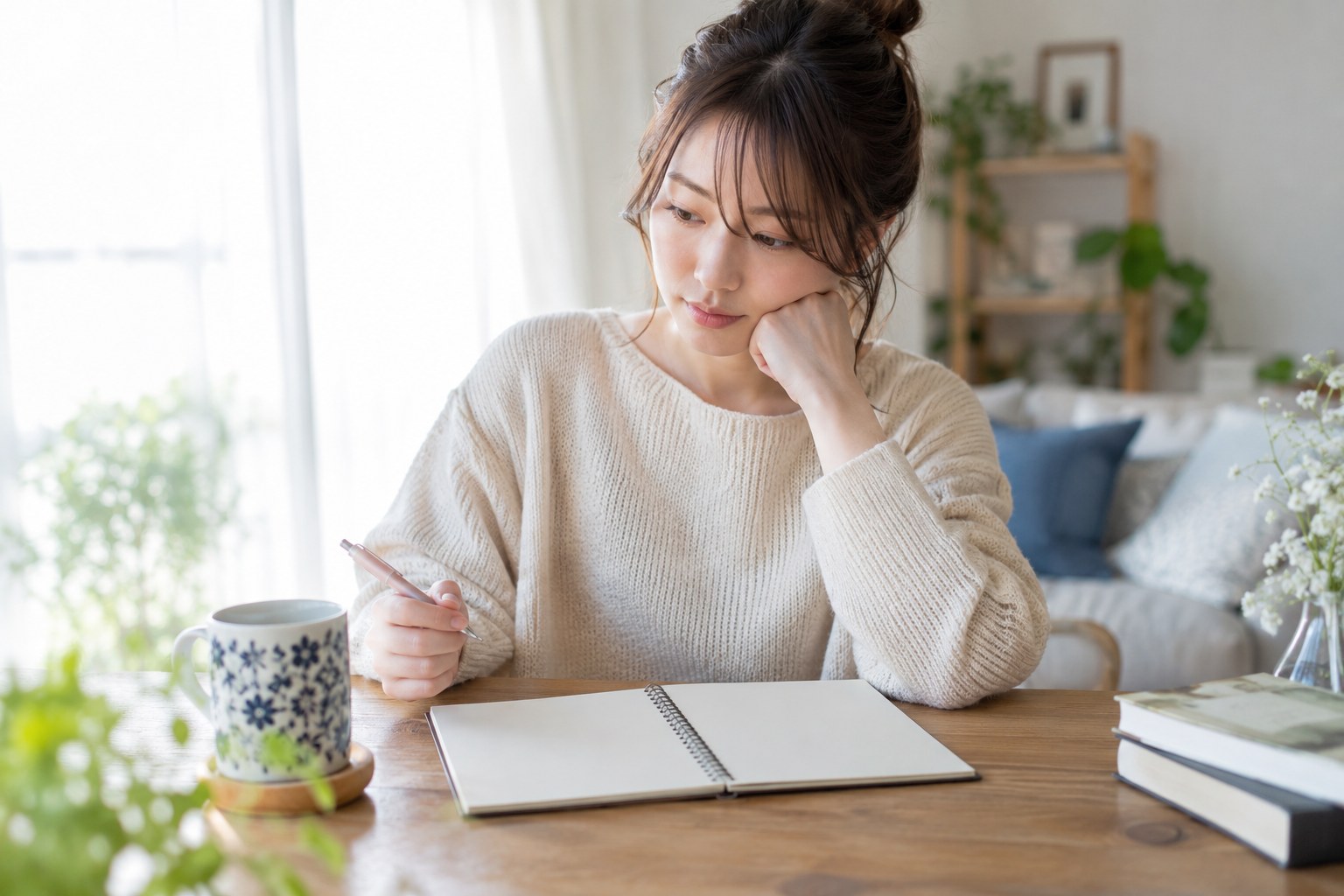 ノートに自分の希望を整理する女性