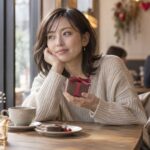 小さなチョコを手に気持ちを考える女性